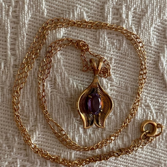 Van Dell I Amethyst 14KT Gold Overlay Necklace I February - Picture 10 of 16